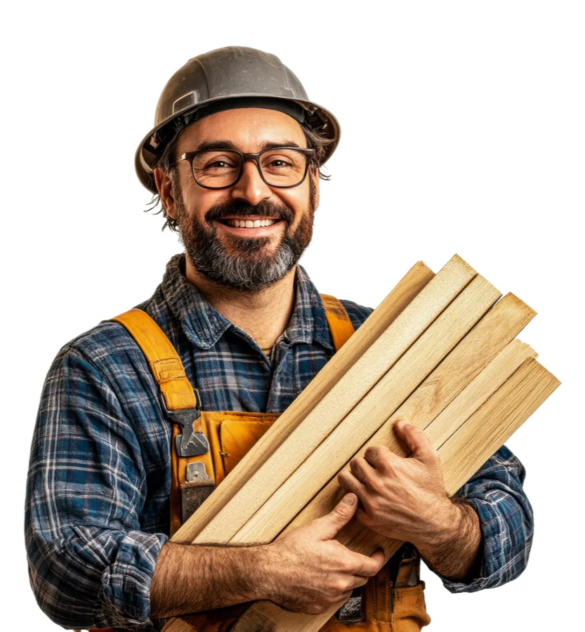 Carpenter holding timber